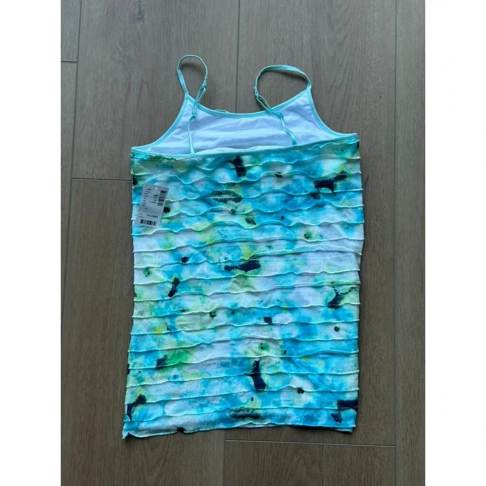 Justice Tank Top‎ Youth Blue Green Glitter Ruffled Floral Y2K 90s Petite Size 12